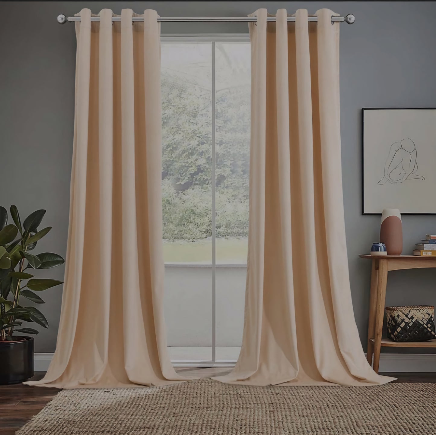 beige velvet curtain