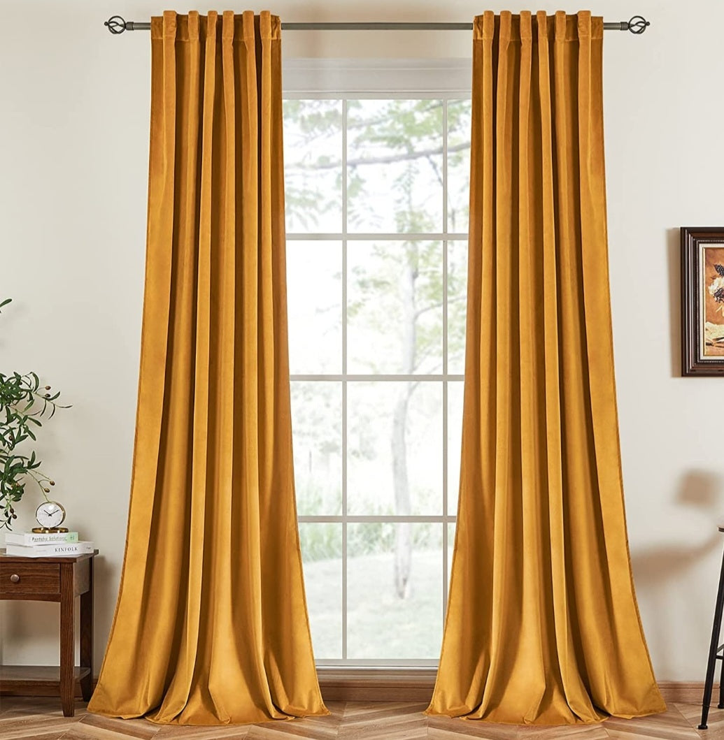 Mustard yellow velvet curtain